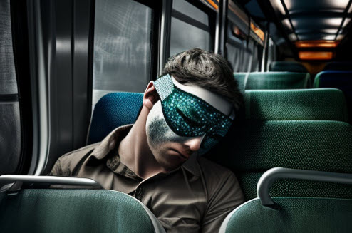 sovmask på bussen